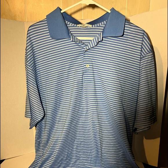 Peter Millar Crown Ease Mens Large Blue Sean Striped Embroidered Golf Polo Shirt - Picture 1 of 4